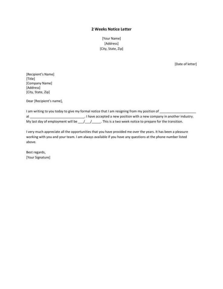 2 week notice letter template word