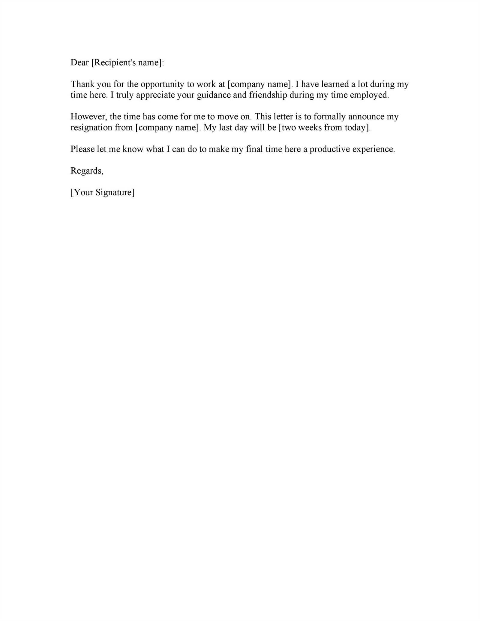 2 weeks notice letter template pdf