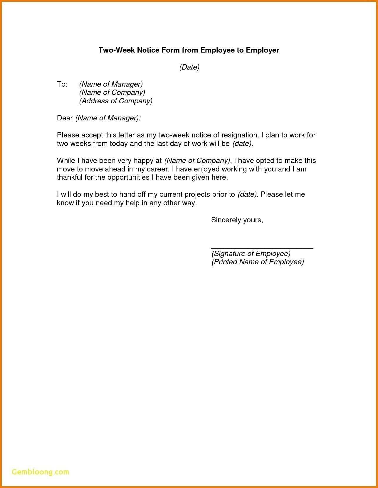 2 weeks notice letter template word