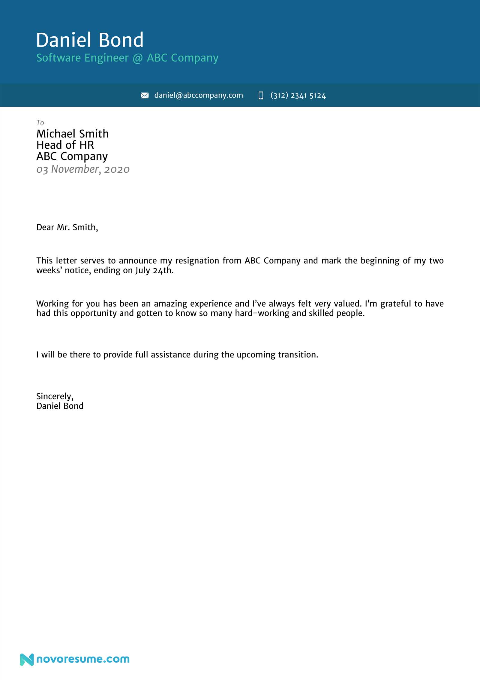 2 week notice letter template microsoft