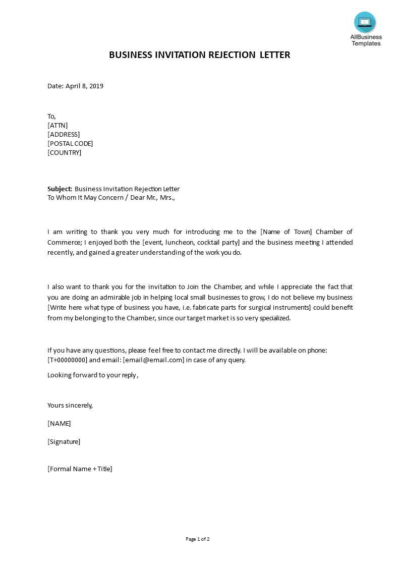 formal rejection letter template