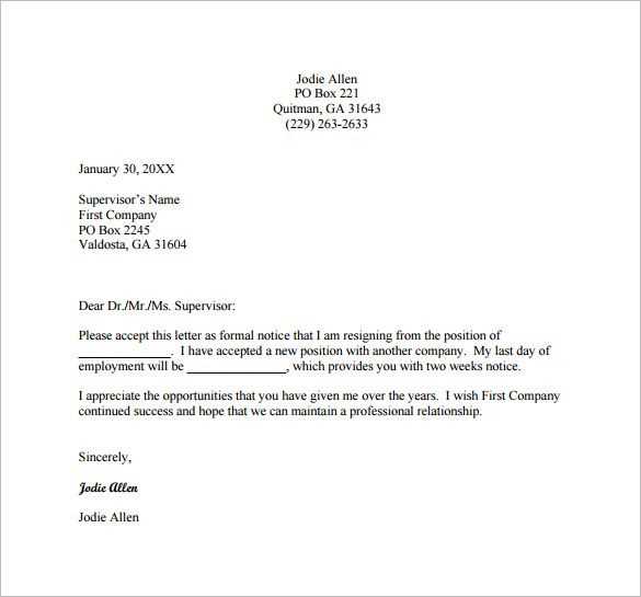 template resignation letter word