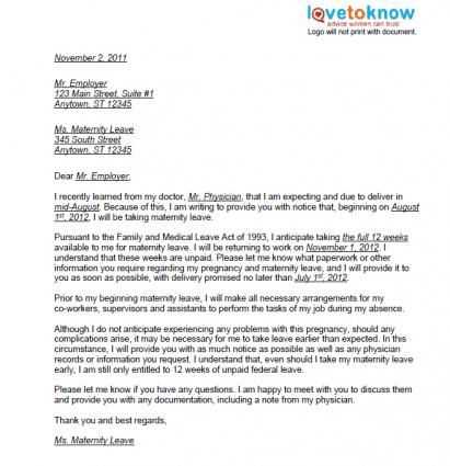 maternity leave resignation letter template