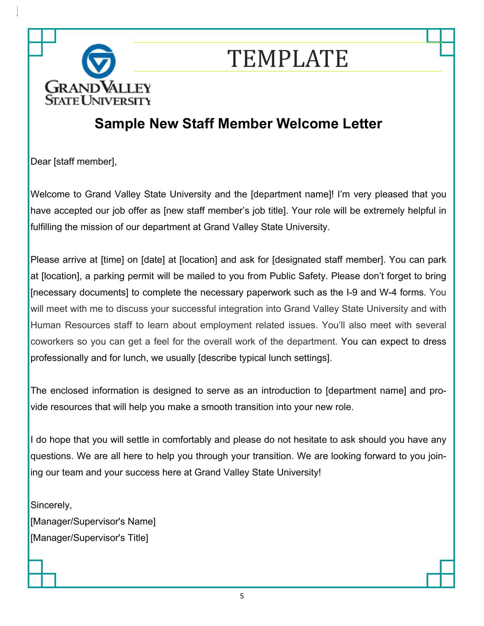 welcome letter for new employee template