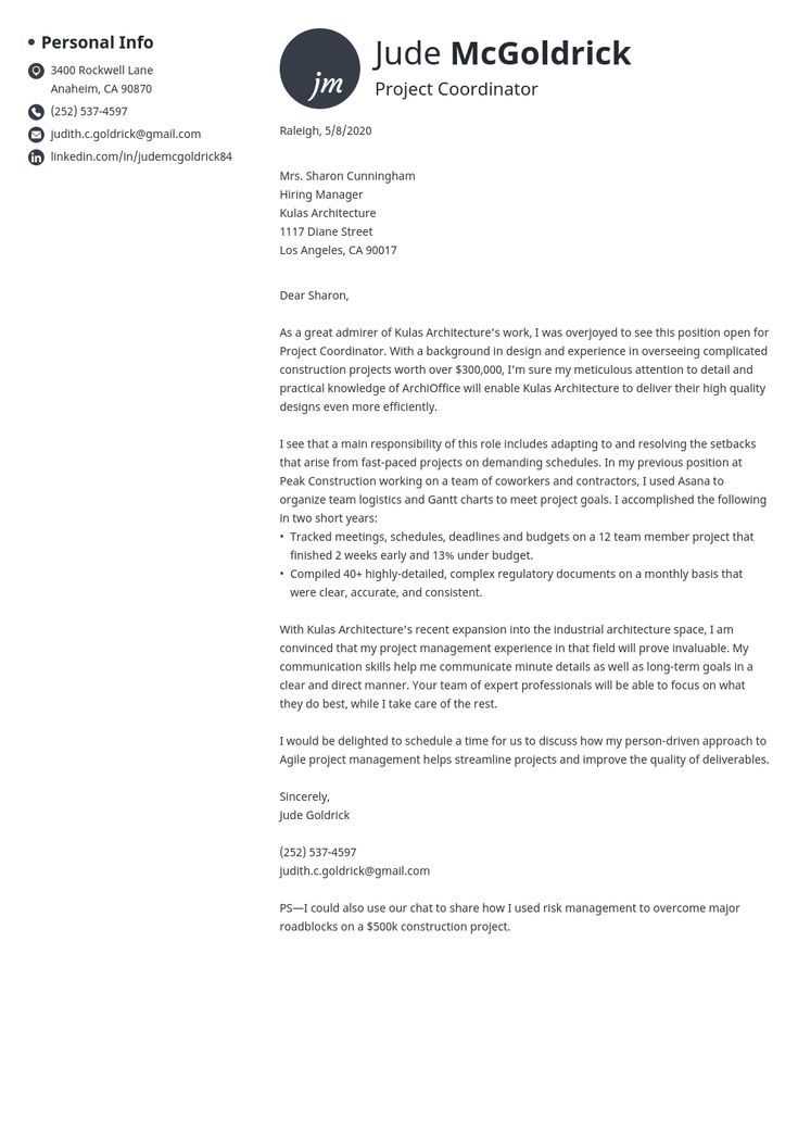 project manager cover letter template word