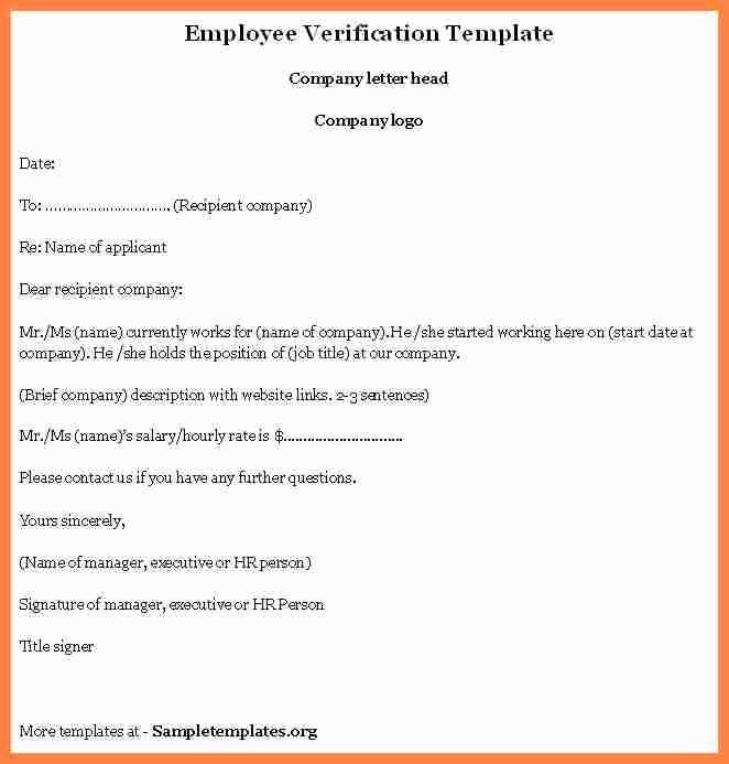 letter template for employment verification