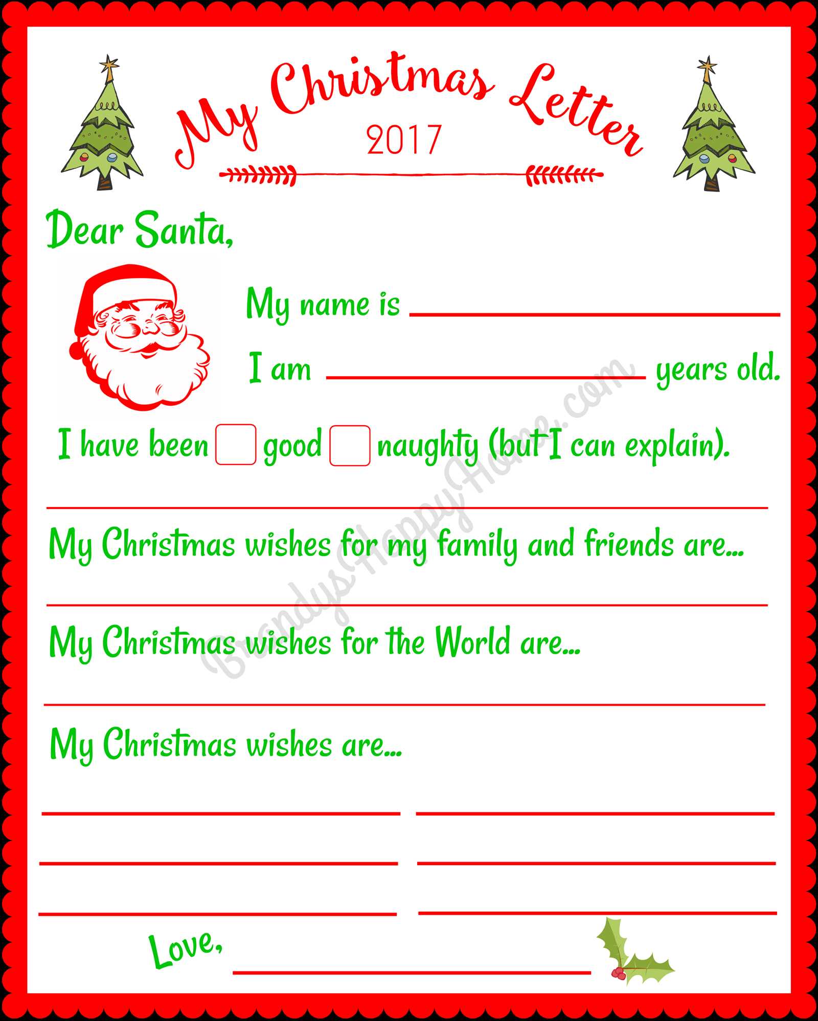 free printable santa letter to child template