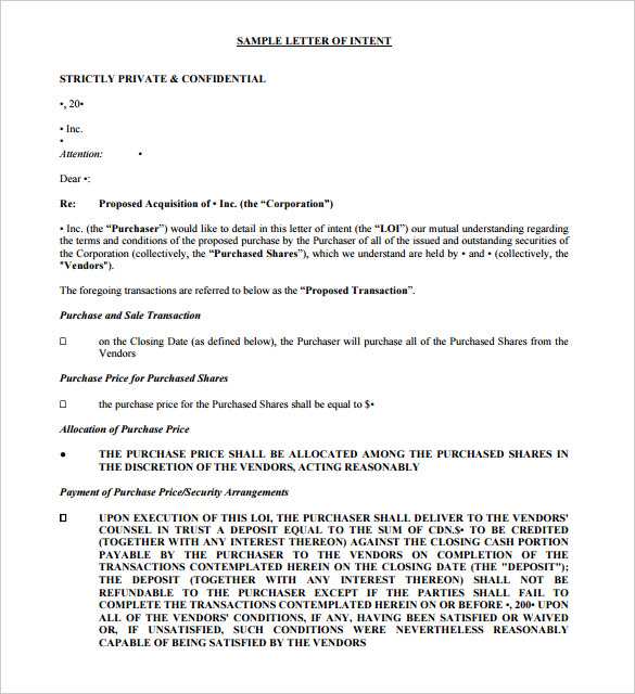 free letter of intent to purchase business template