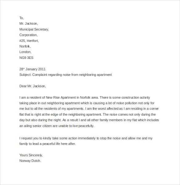 dog noise complaint letter template