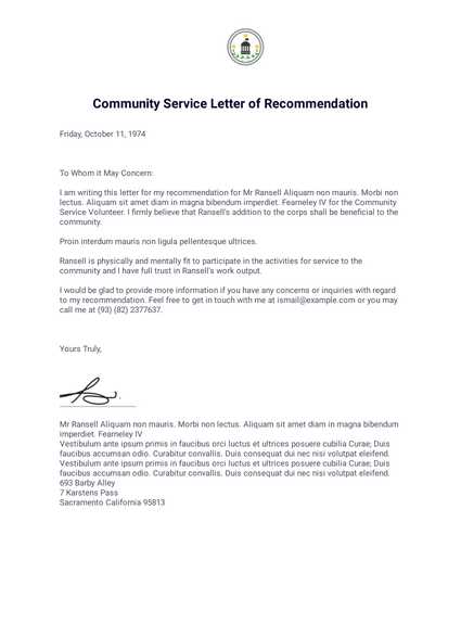 community service volunteer letter template