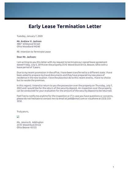 early termination of lease letter template