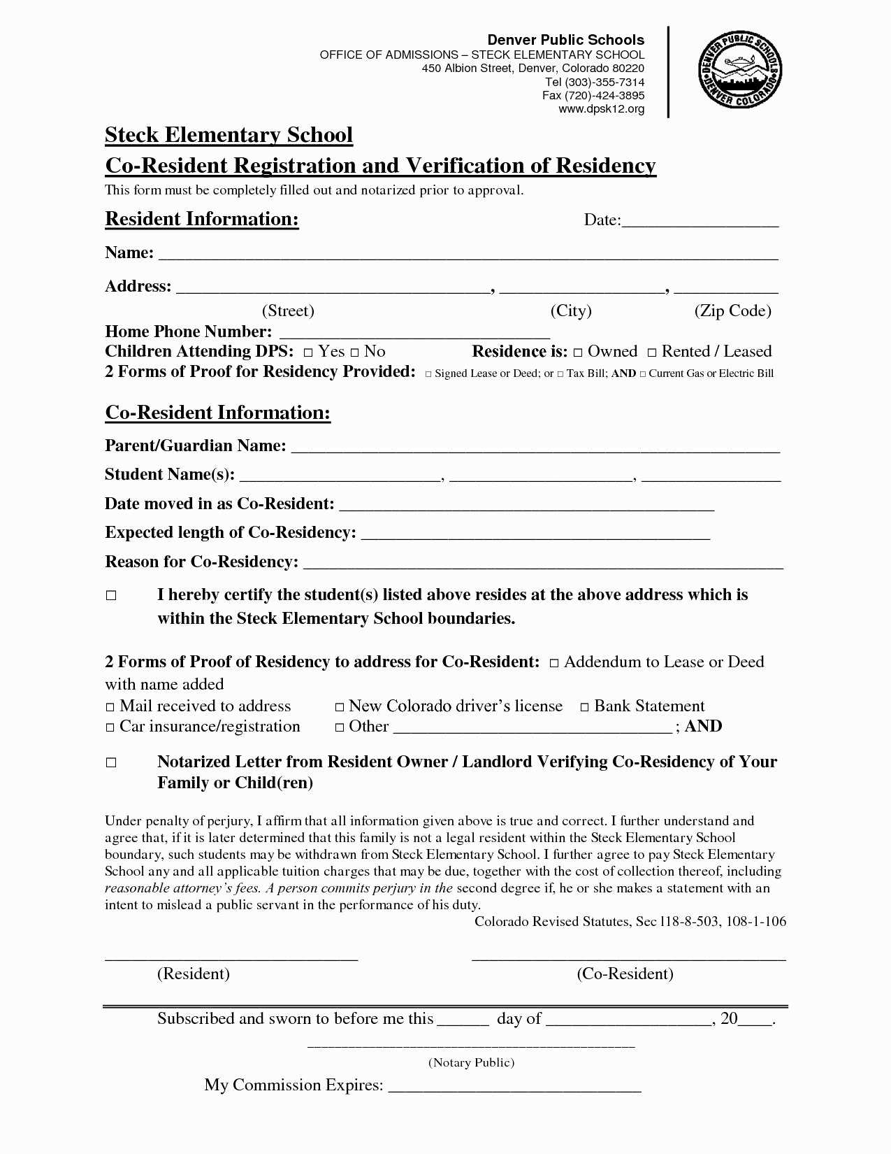 proof of residency notarized letter template