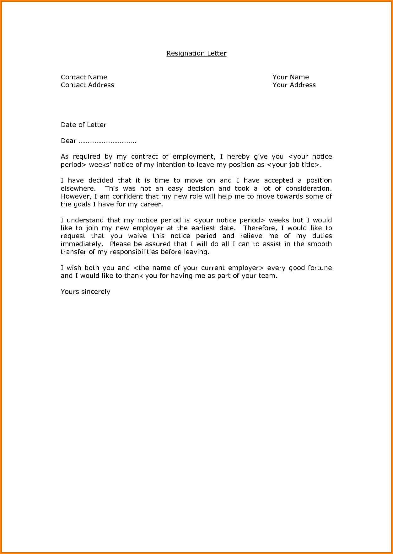 notice period letter template