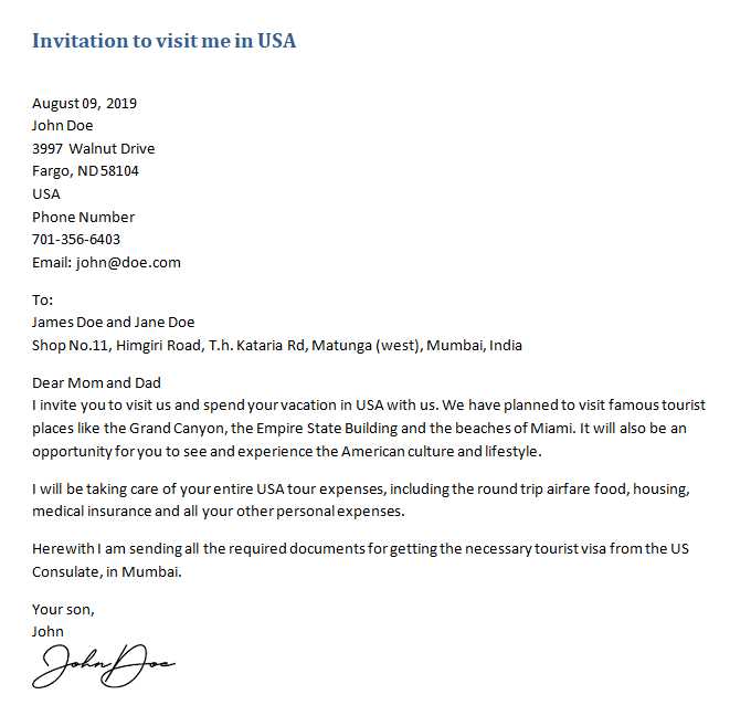 parents us visitor visa invite letter template