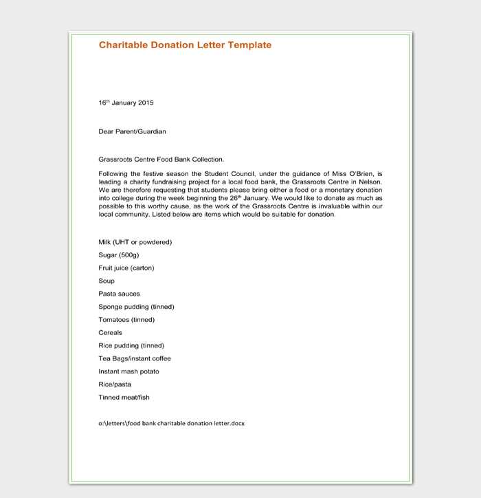 giving donation letter template word