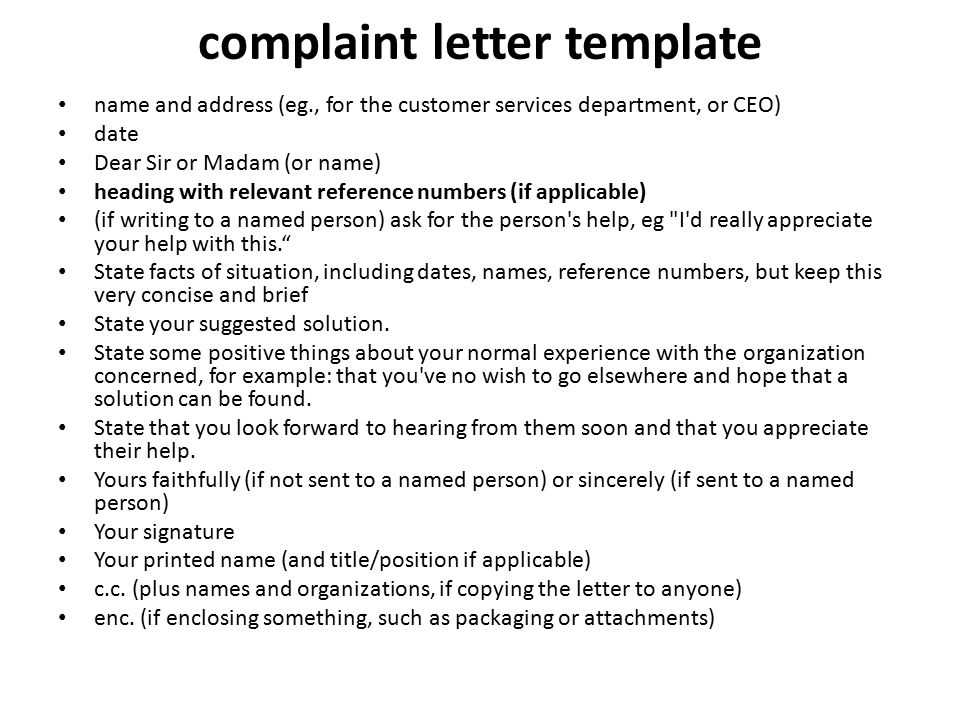 letter of dissatisfaction of service template