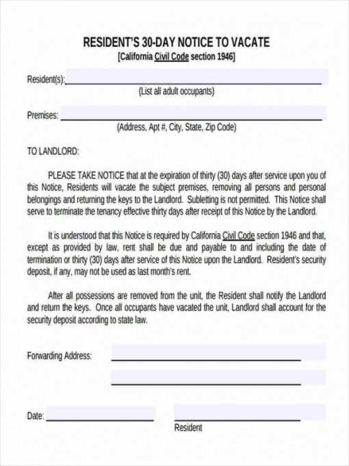 free 30 day notice letter to landlord template