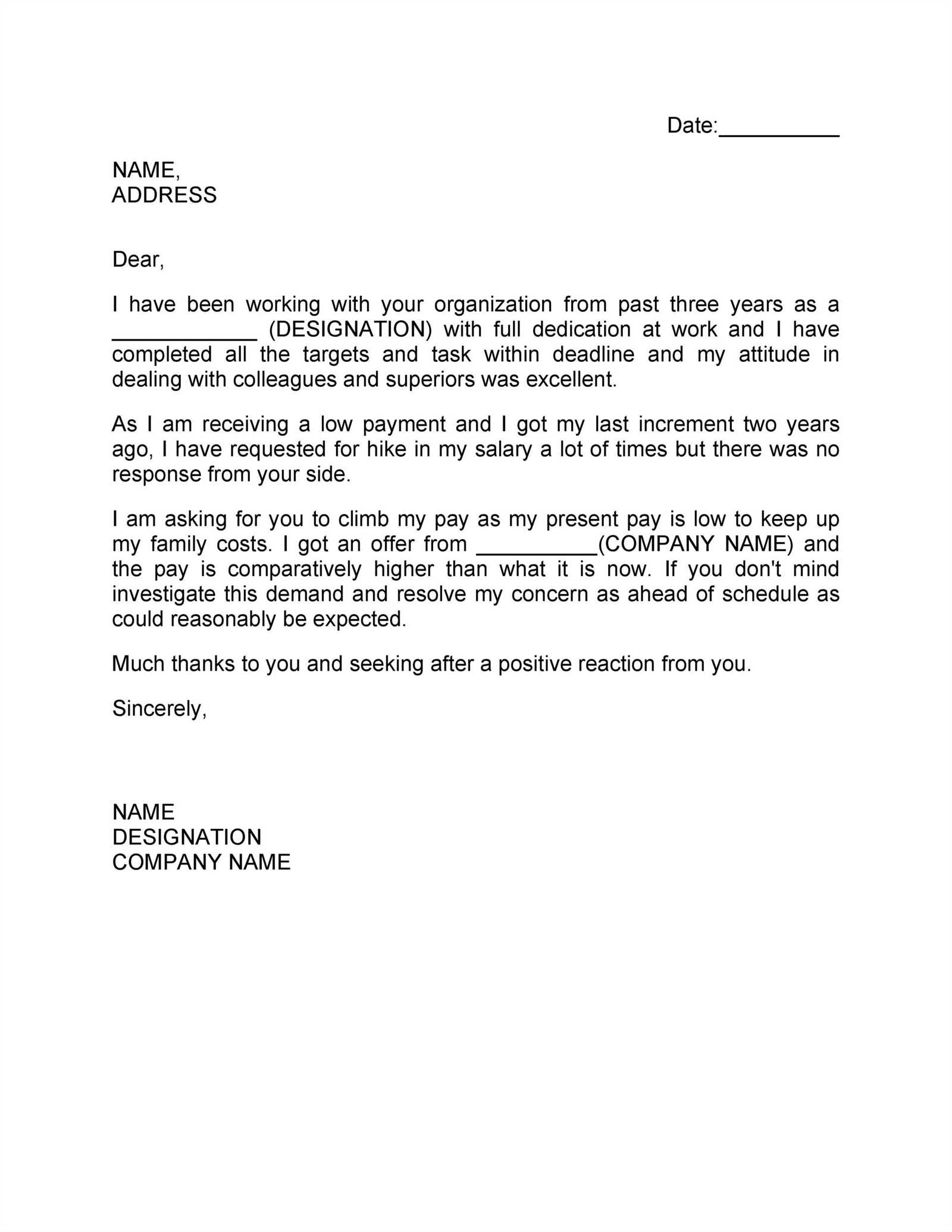 letter asking for a raise template