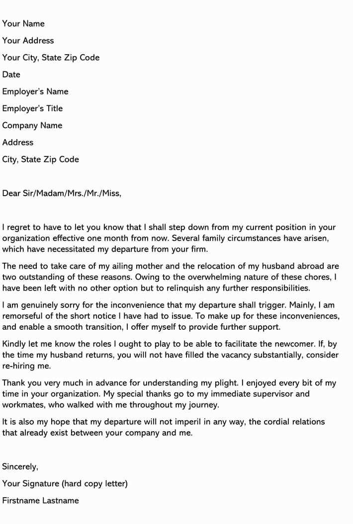 immediate resignation letter template