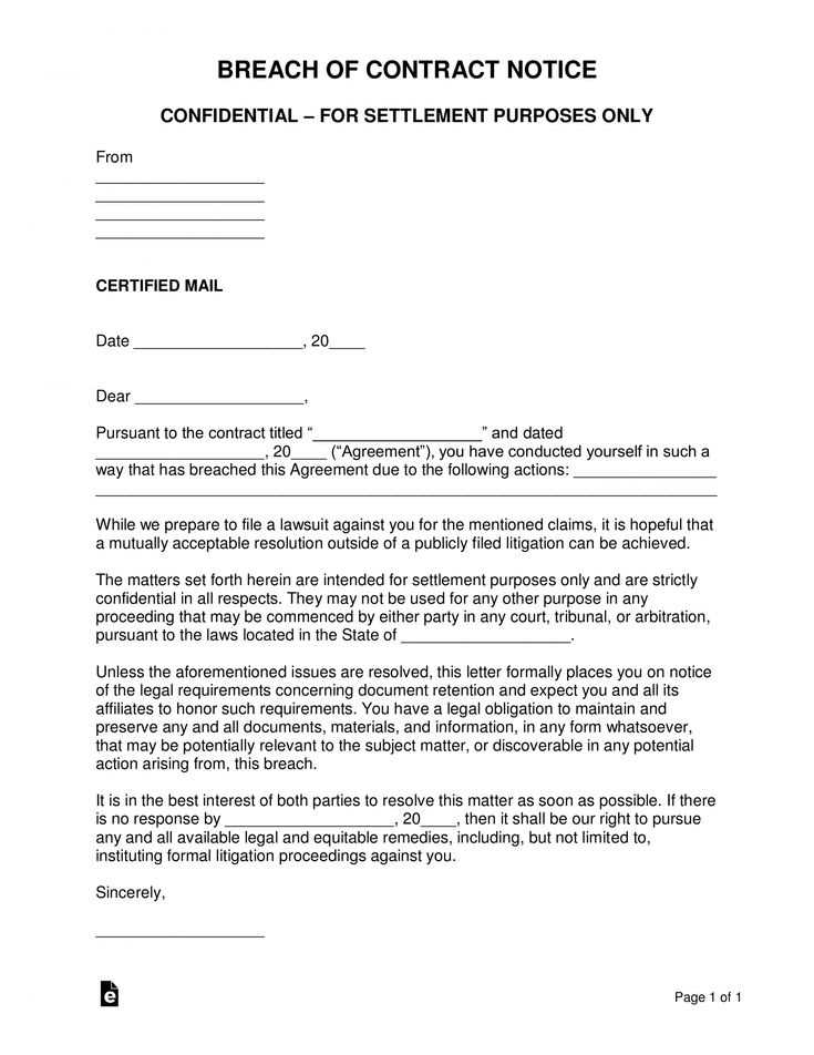 free breach of contract letter template