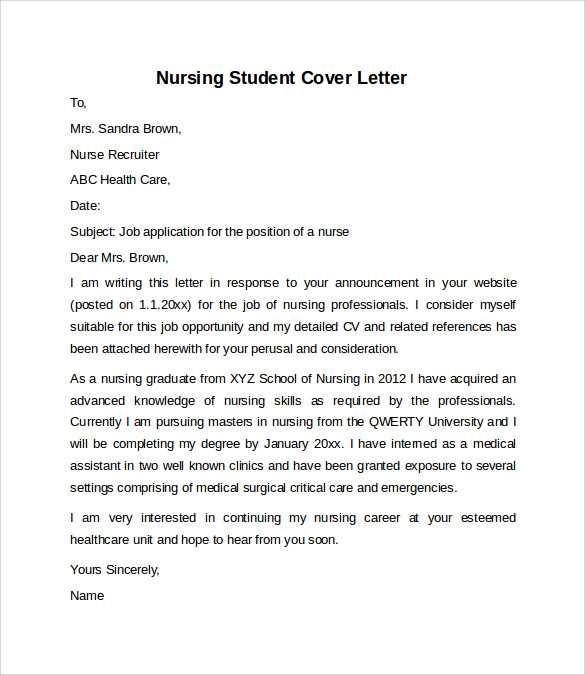 cover letter template nursing graduate