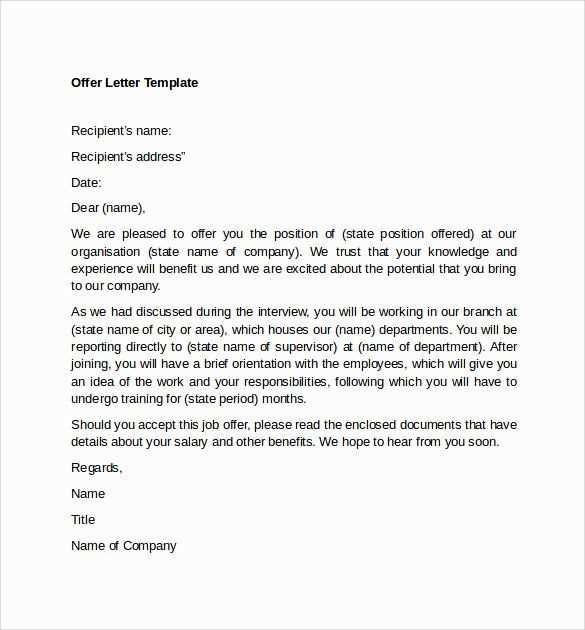 offer of employment letter template word