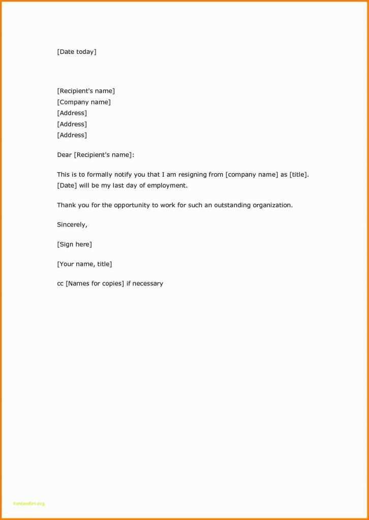 4 week resignation letter template