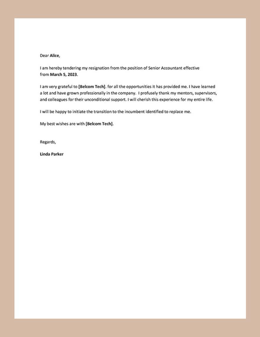 resignation letter template free download