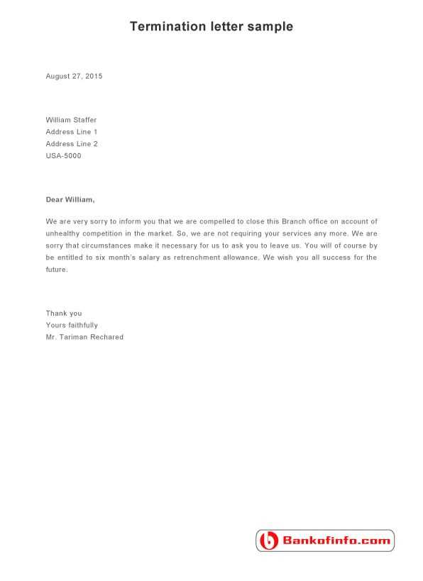 termination of employment letter template