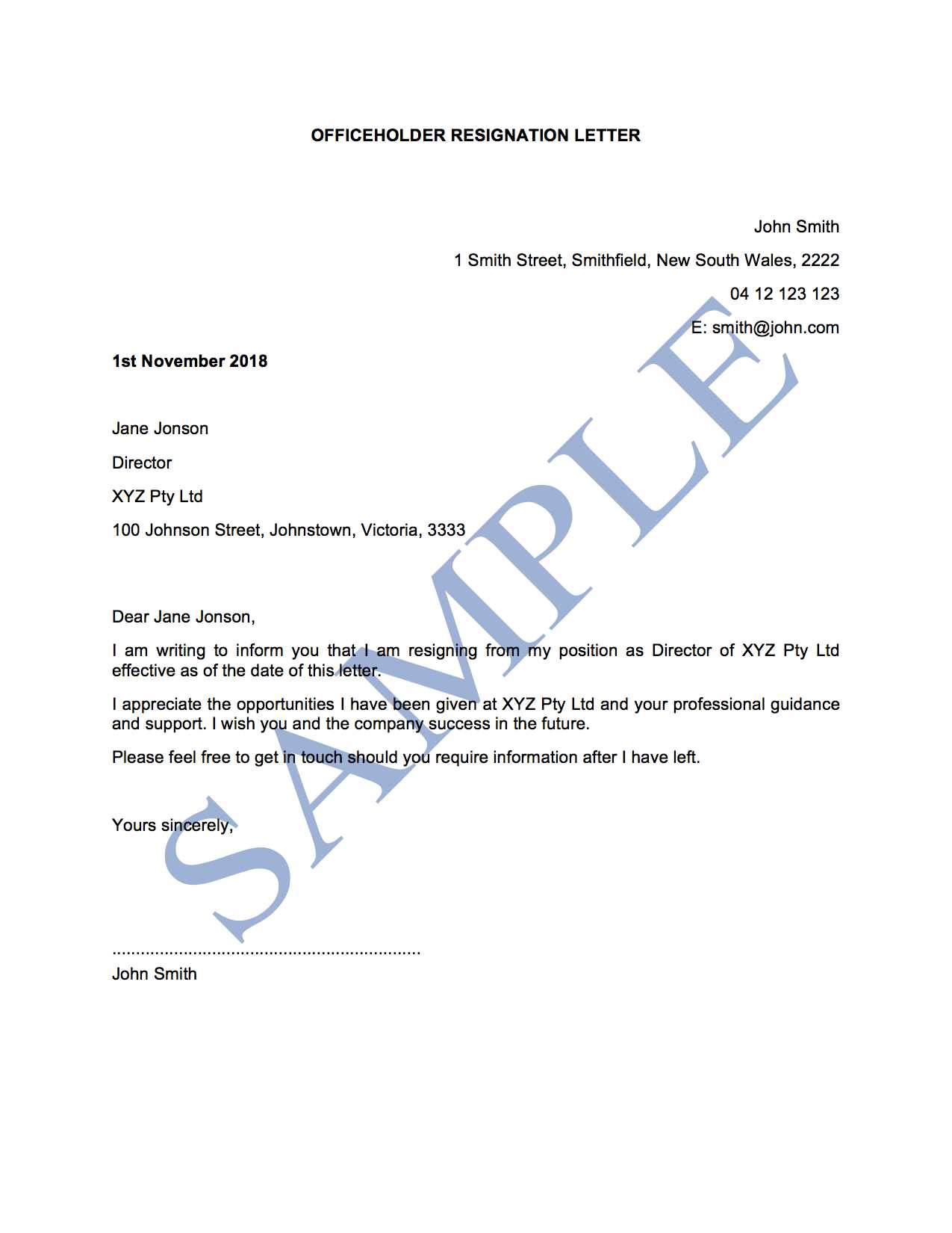 letter of resignation director template