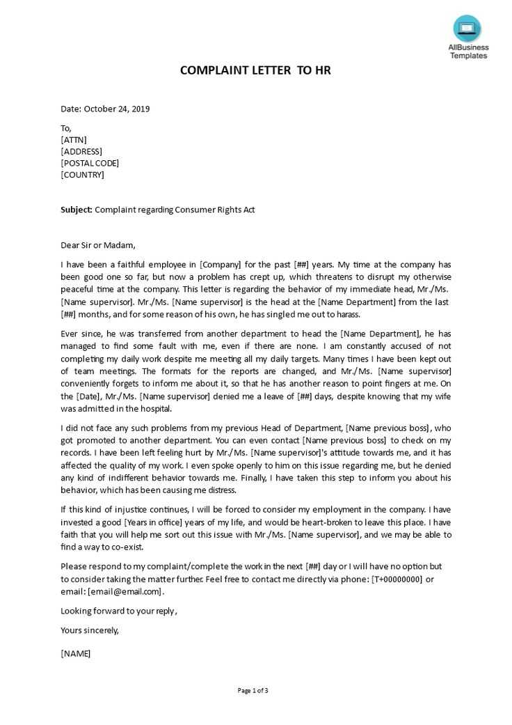 complaint letter to hr about manager templates