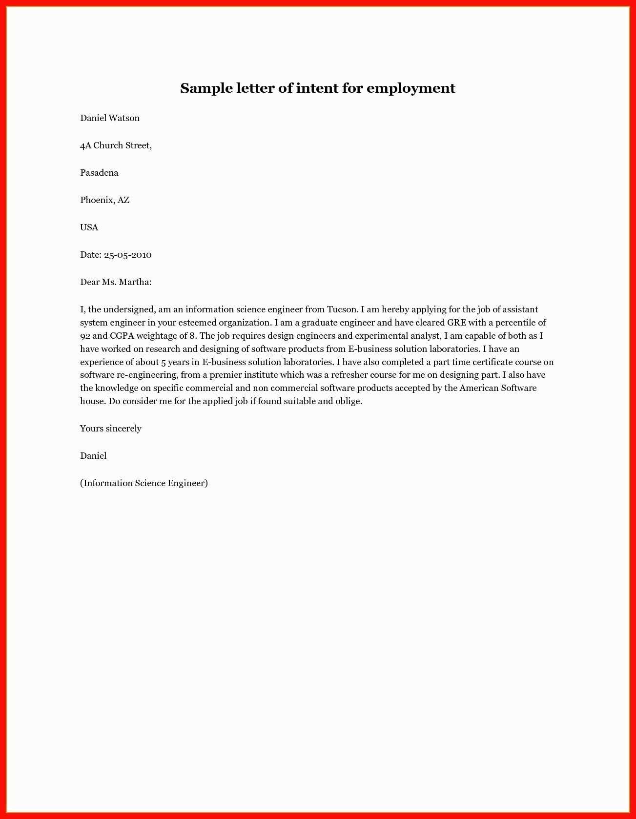 letter of intent for employment template