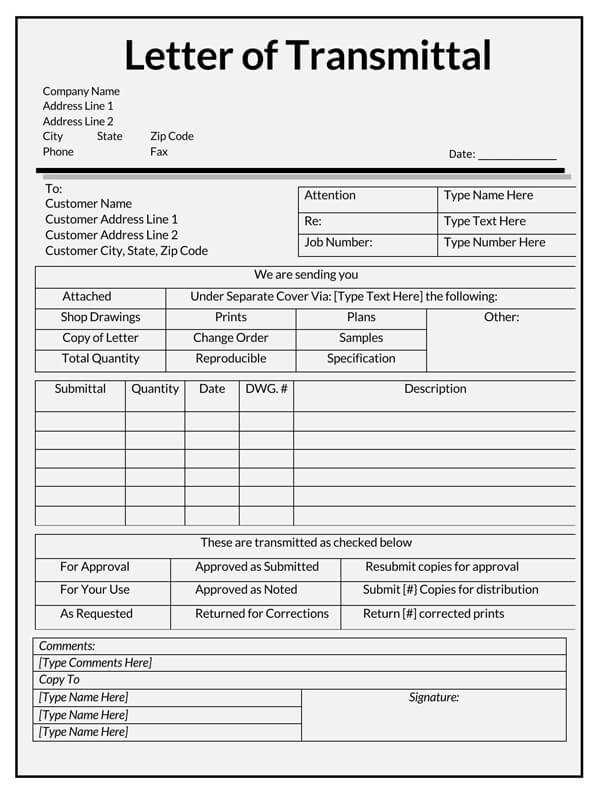 transmittal letter template