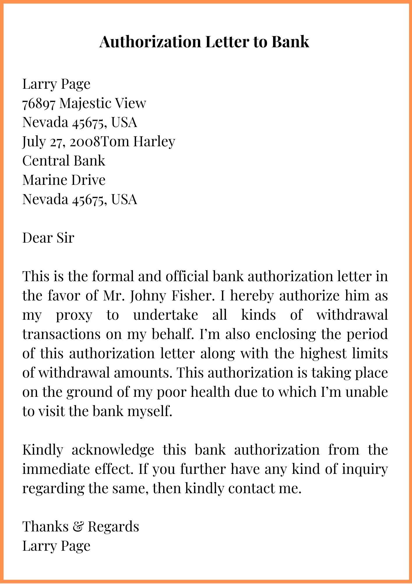 bank authorisation letter template