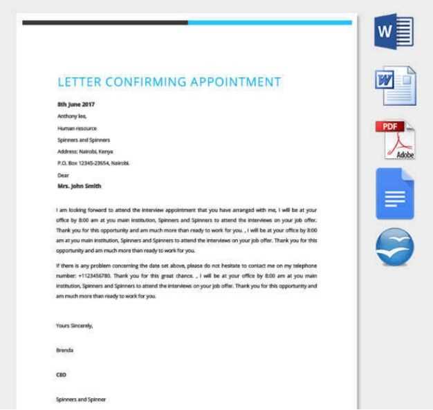 appointment confirmation letter template