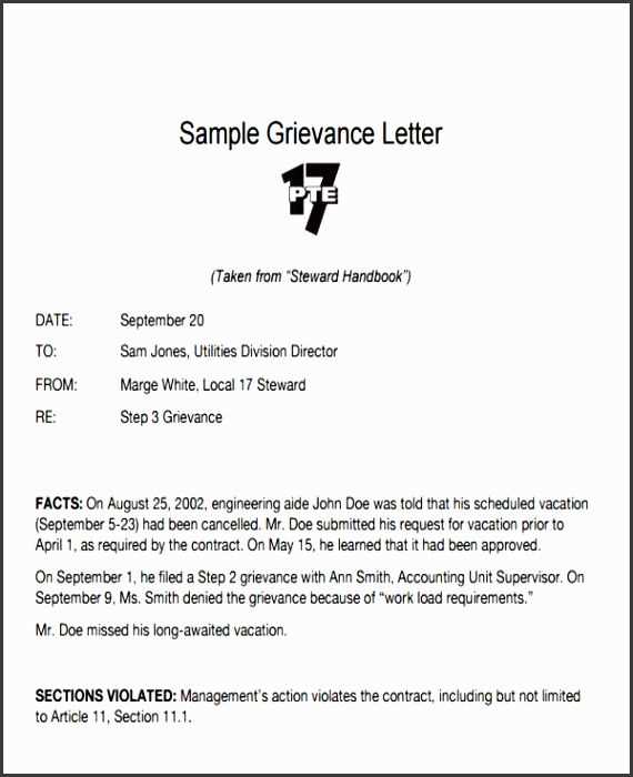 work grievance letter template