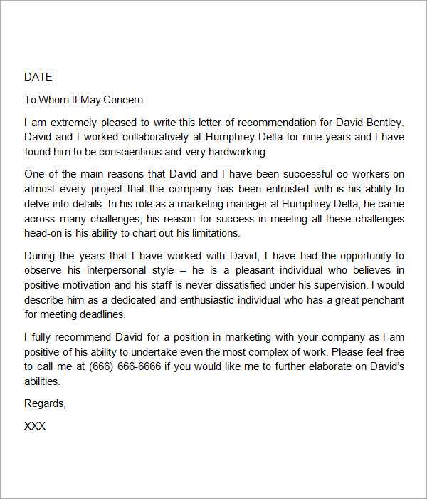 free recommendation letter template for employment
