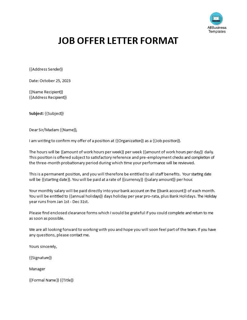 free offer of employment letter template