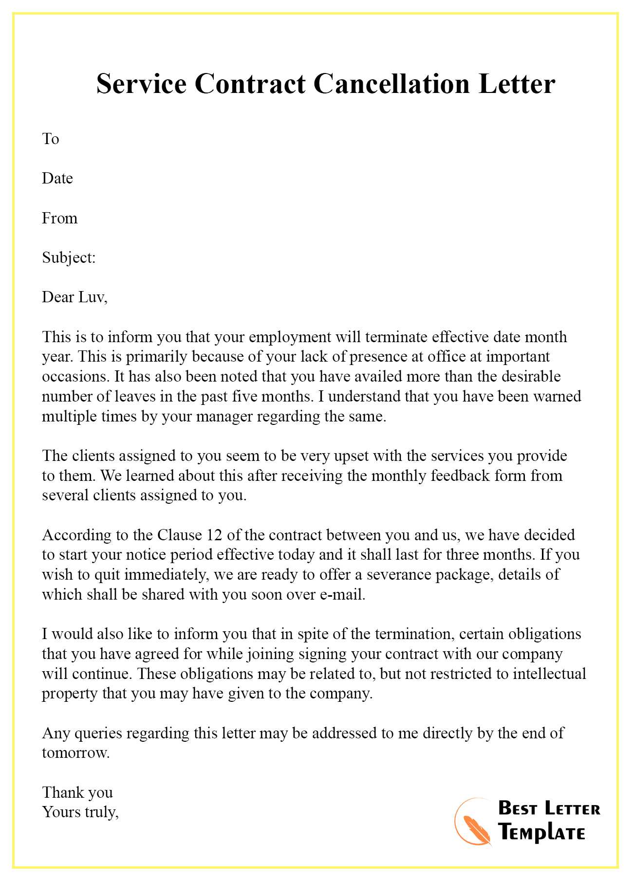 free cancellation letter template