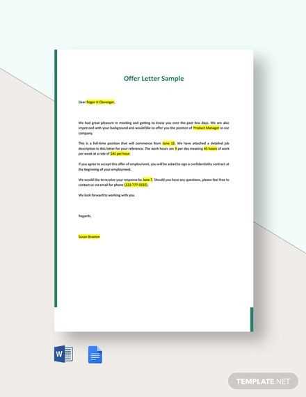 offer letter word template