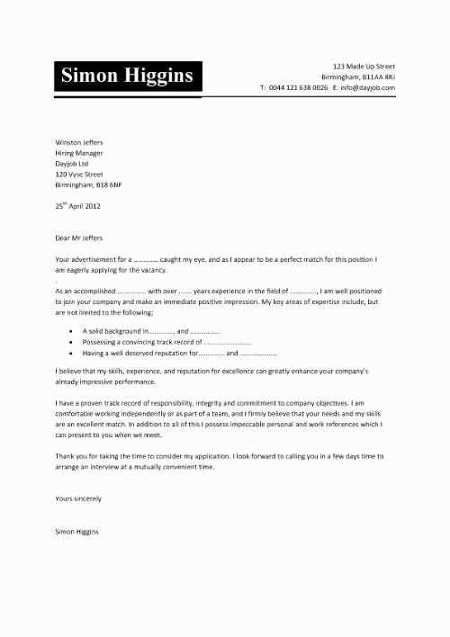 cover letter template word format