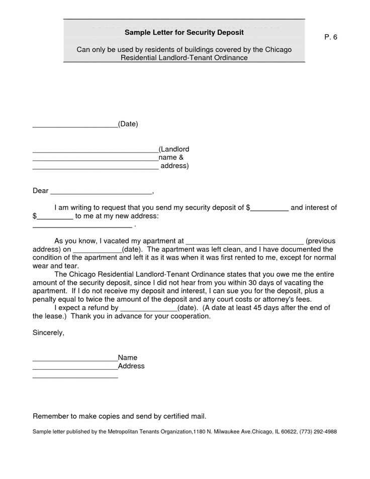 security deposit return letter template