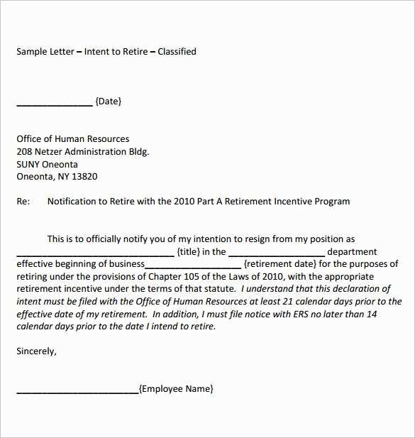 retirement letter template to employee