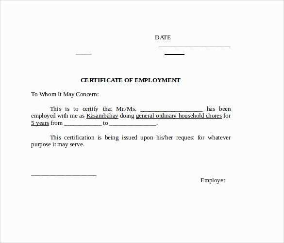 employment certification letter template