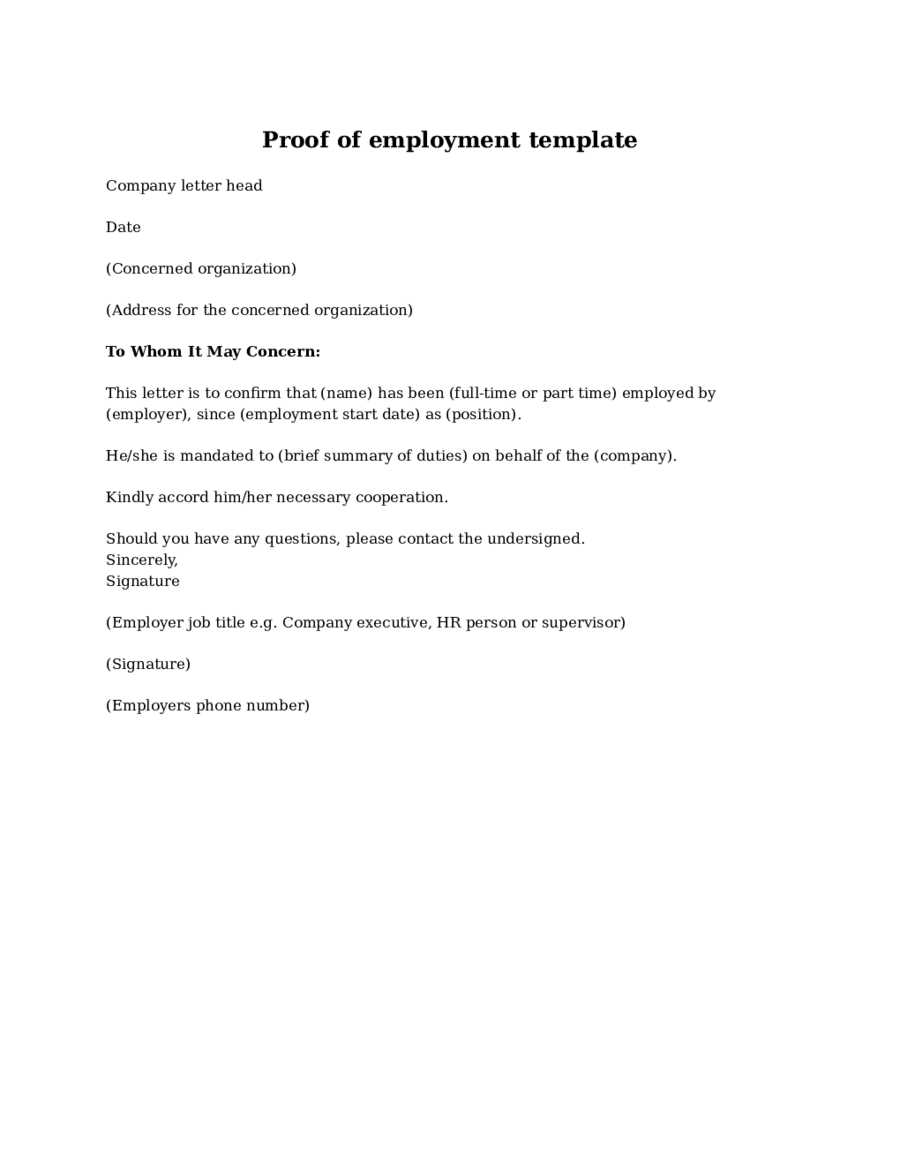 template for employment letter