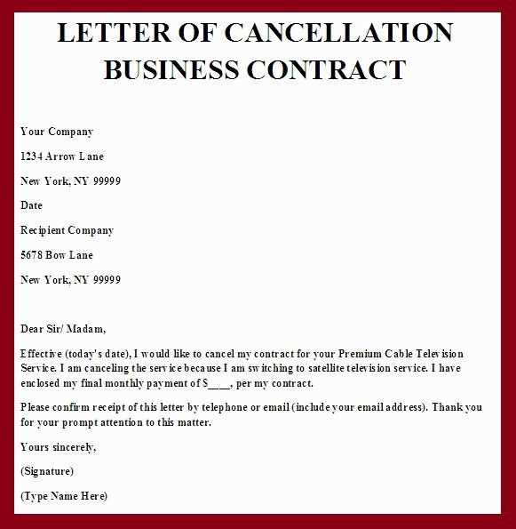 contract cancelation letter template