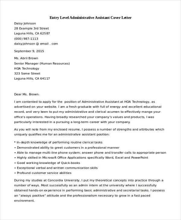 administrative cover letter template