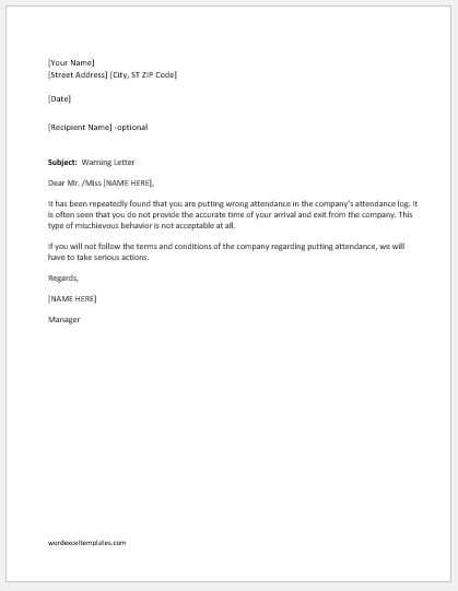 attendance letter to parents template