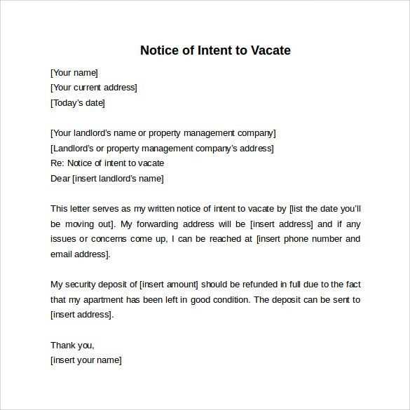 letter to vacate property template