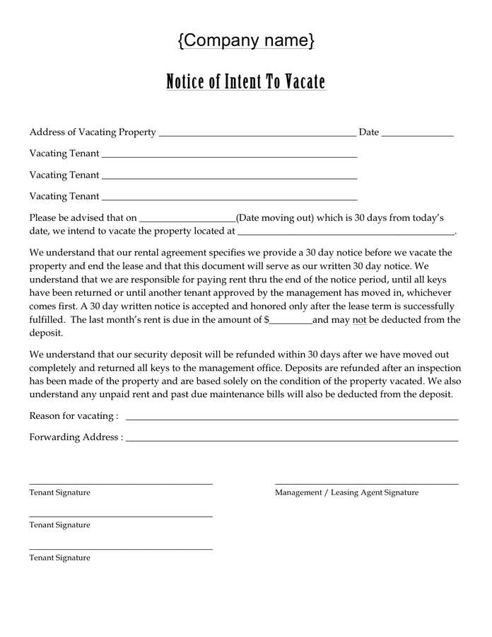 letter to vacate property template